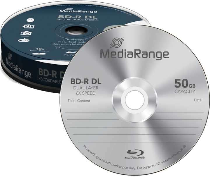 Dyski MediaRange BD-R Dual Layer 50 GB 6x 10 szt Cake (4260057128966) - obraz 1