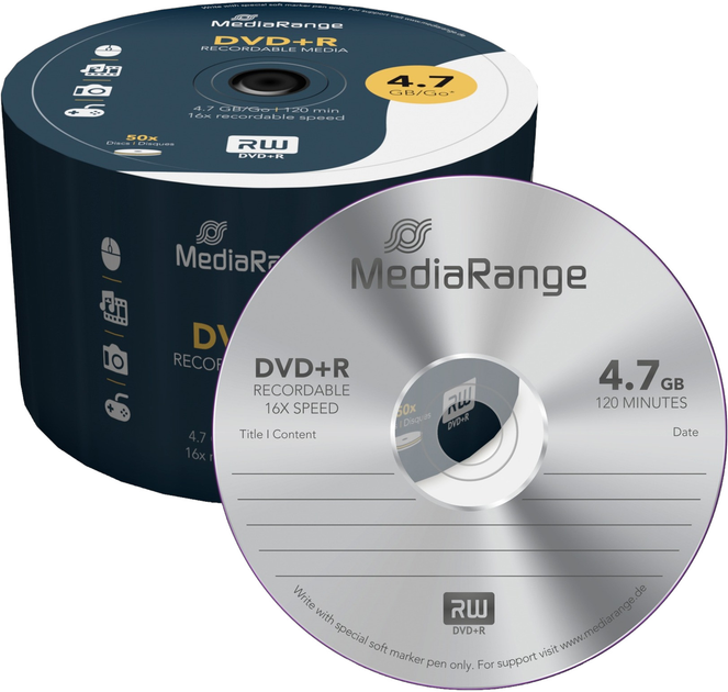 Диски MediaRange DVD+R 4.7 ГБ 16x 50 шт Pack (4260057125590) - зображення 1