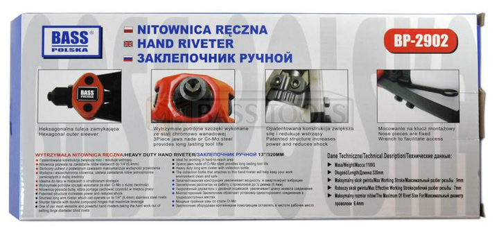 Nitownica ręczna Bass Polska do nitów zrywalnych 3.2 - 6.4 mm 2902 (5902067605011) - obraz 2