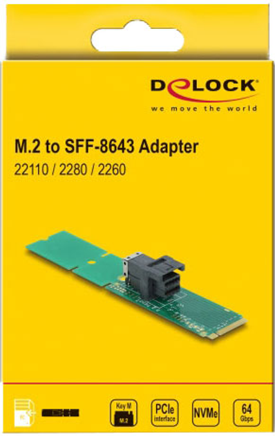 Adapter DeLOCK M.2 Key M do SFF-8643 NVMe 22110 / 2280 / 2260 (4043619631452) - obraz 3
