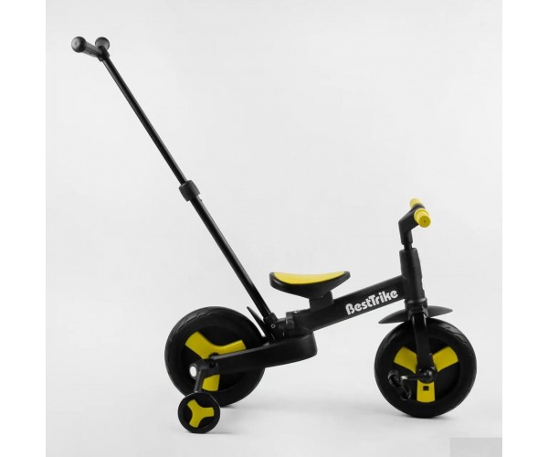 Дитячий велосипед трансформер Best Trike 58195 біло чорно жовтий беговел двоколісний триколісний велосипед каталка з батьківською ручкою - изображение 4