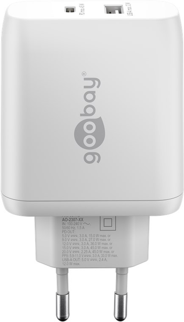 Зарядний пристрій Goobay USB-C PD GaN Dual Fast Charger 45 W White (4040849654121) - зображення 2