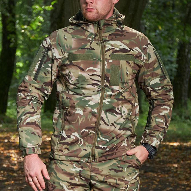 Демисезонная мужская Куртка Combat Softshell на флисе с Капюшоном и Липучками под шевроны мультикам размер 3XL - изображение 1