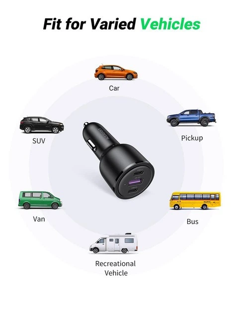 Автозарядка UGREEN EC705 130W 3xUSB (2xUSB-C+USB-A) черная - изображение 3