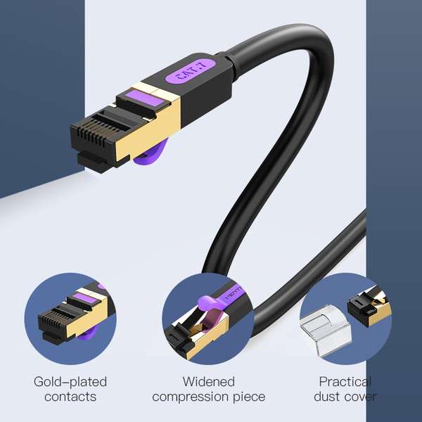 Патч-корд Vention CAT 7 SFTP Ethernet, 10 m, Black, rj-45 - rj-45, 8 жил (ICDBL) - изображение 3