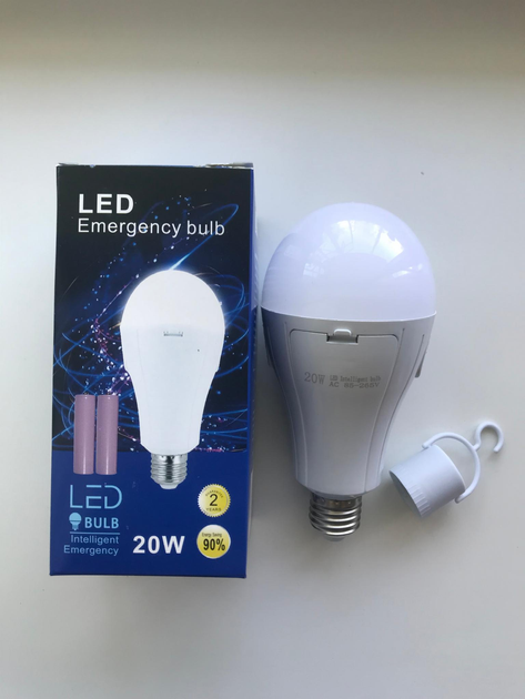 Светодиодная лед LED аккумуляторная лампа 20ватт 20W Е27 белый свет ...