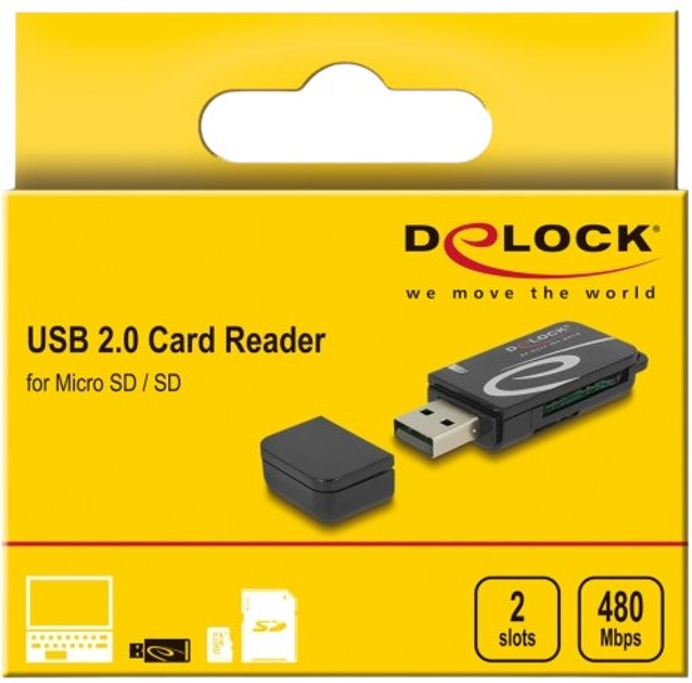 Кардрідер Delock Mini USB-A 2.0 - microSD, SD Black (91602) - зображення 3