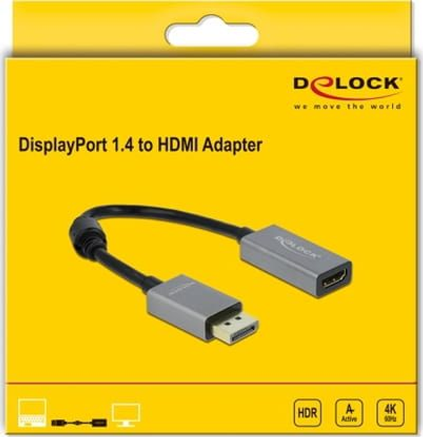 Adapter Delock DisplayPort 1.4 - HDMI 4K 60Hz Grey/Black (4043619664368) - obraz 2