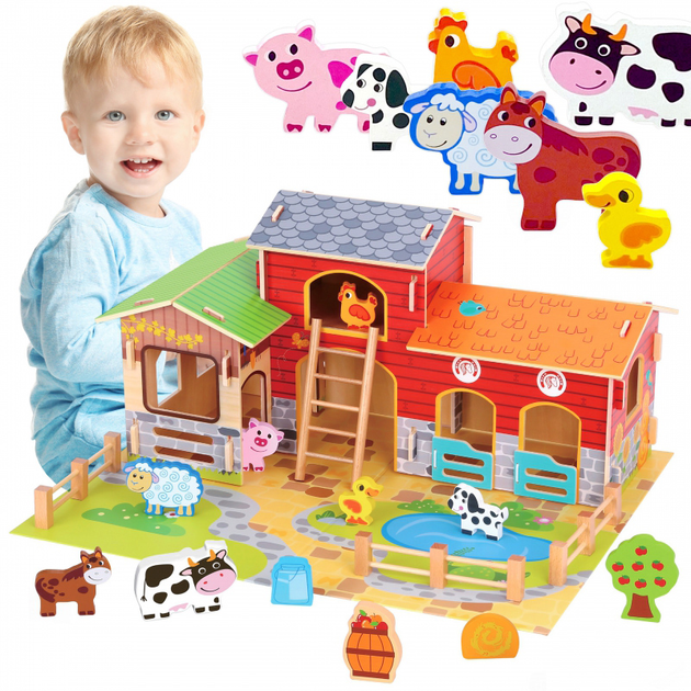 Drewniany zestaw do zabawy Woopie Green Mega Farm Animal Figures (5904326941816) - obraz 2