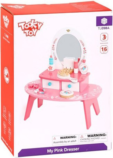 Toaletka Tooky Toy Wooden My Pink Dresser z lustrem 16 elementow (6972633370536) - obraz 1