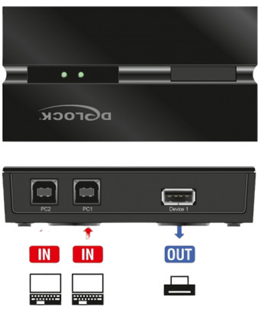 USB-switch DeLOCK USB 2.0 Switch 2 Type-B to 1 USB 2.0 Type-A Black (4043619114917) - зображення 2