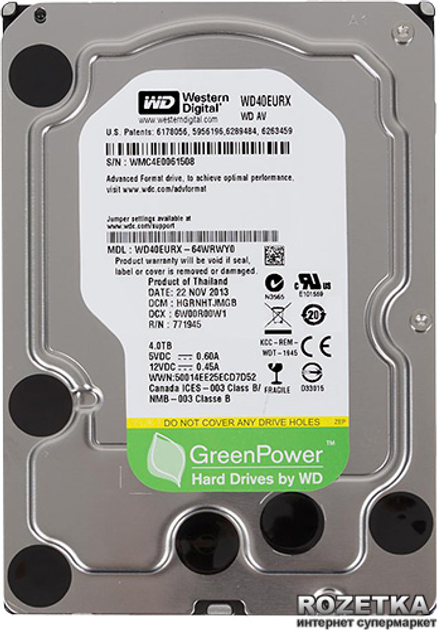 Жесткий диск Western Digital AV-GP 4TB 64MB WD40EURX 3.5