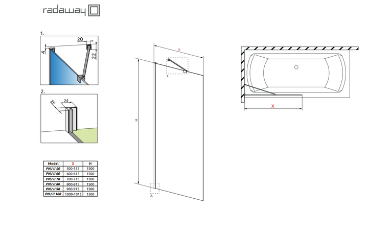 Стеклянная шторка для ванны RADAWAY Idea Black PNJ Factory 50 см стекло прозрачное 10001050-54-55 - изображение 4