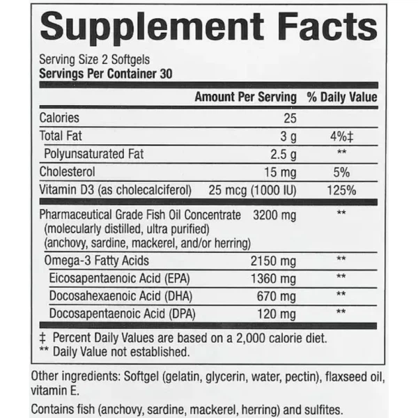 Омега 3 Natural Factors RxOmega-3 Ultra Strength 2150 mg with Vitamin D3 25 mcg (1000 IU) 60 Softgels - зображення 2