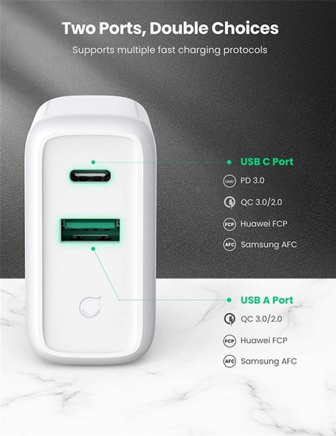 Мережевий зарядний пристрій Ugreen CD170 36 W USB + Type-C Charger White (UGR-60468) - зображення 4
