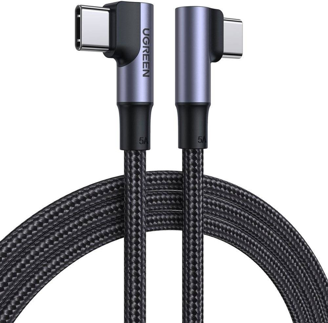 Кабель Ugreen US335 Angled USB Type-C to Angled USB Type-C 100W 5A Cable Aluminium Shell with Braided 2 м Black (6957303876983) - зображення 1