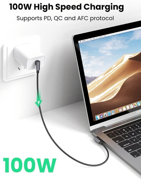 Kabel Ugreen US335 Kątowy USB Type-C na Kątowy Kabel USB Type-C 100W 5A Aluminiowa obudowa z oplotem 2 m Czarny (6957303876983) - obraz 2