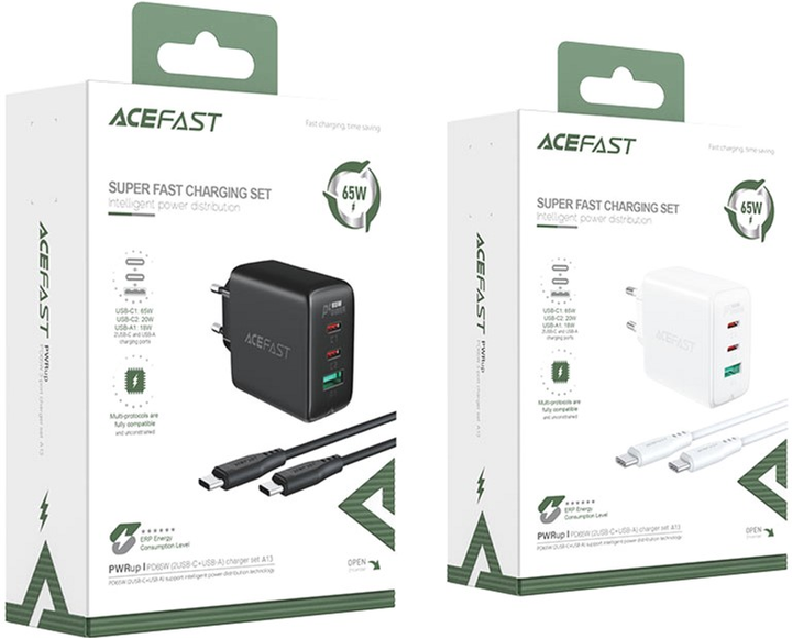 Ładowarka sieciowa Acefast A13 PD65W (USB-C+USB-C+USB-A) Zestaw ładowarek 3-portowych Black - obraz 5