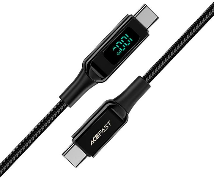 Kabel Acefast C6-03 Type-C do Type-C 5A 100W 2 m nylonowe złącza cynkowe wyświetlacz cyfrowy Czarny (AFC6-03B) - obraz 3