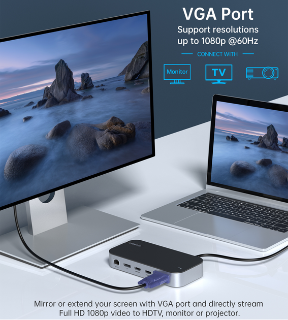 Stacja dokująca CHOETECH USB-C 15 w 1 HDMI/DP/VGA/LAN/PD/CR/USB-A/USB-C/AUX (HUB-M52-GY) - obraz 7