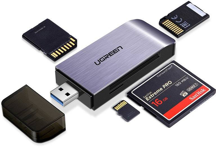 Czytnik kart Ugreen USB 3.0 SD / micro SD / CF / MS Grey (6957303855414) - obraz 4