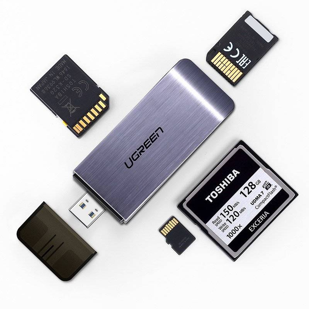 Czytnik kart Ugreen USB 3.0 SD / micro SD / CF / MS Grey (6957303855414) - obraz 5