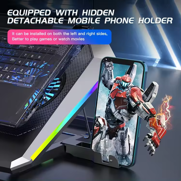Підставка для ноутбука з охолодженням VHG D10 з RGB-підсвічуванням Laptop Cooling Pad, Black - изображение 3
