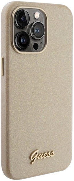 Etui Guess Glitter Glossy Script do iPhone 15 Pro Light Gold (3666339155506) - obraz 3