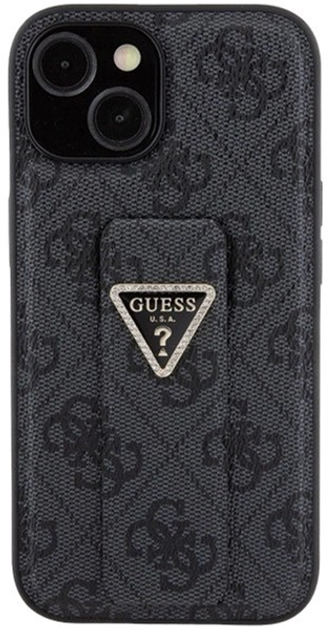 Etui Guess Grip Stand 4G Triangle Strass do iPhone 15 Black (3666339197292) - obraz 1