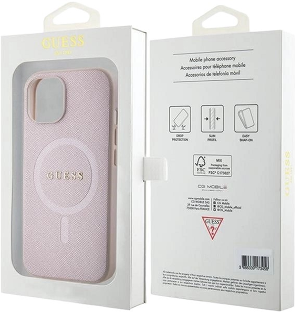 Панель Guess Saffiano для iPhone 15 Plus з MagSafe Pink (3666339156190) - зображення 8