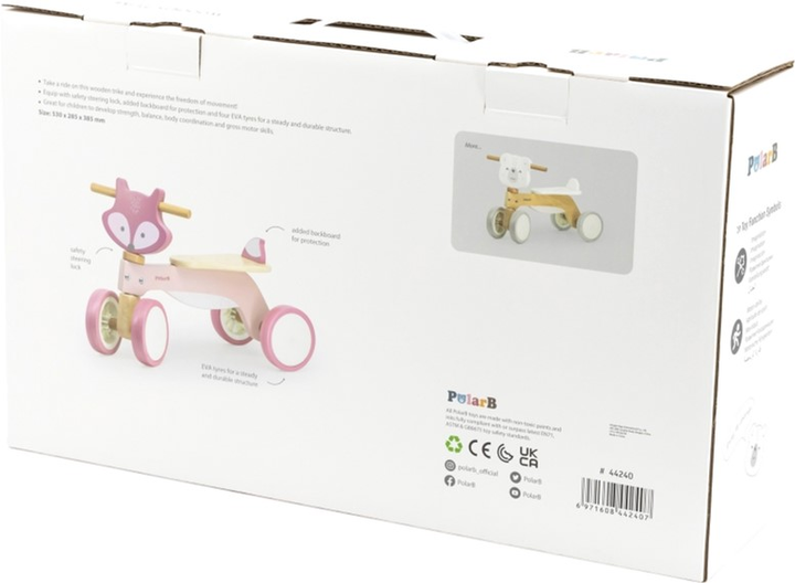 Rowerek biegowy Viga PolarB Wooden Trike Biało-różowy (6971608442407) - obraz 3