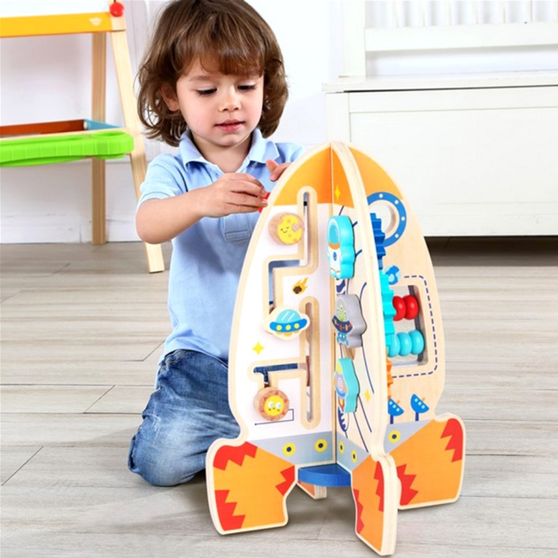 Бізіборд Tooky Toy Велика дерев'яна багатофункціональна ракета (6972633374466) - зображення 5