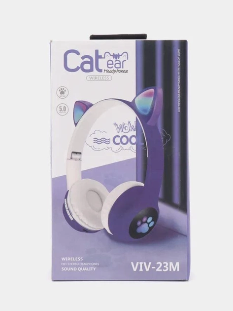 Беспроводные наушники Bluetooth Cat VIV-23 microSD с подсветкой фиолетовые - изображение 7