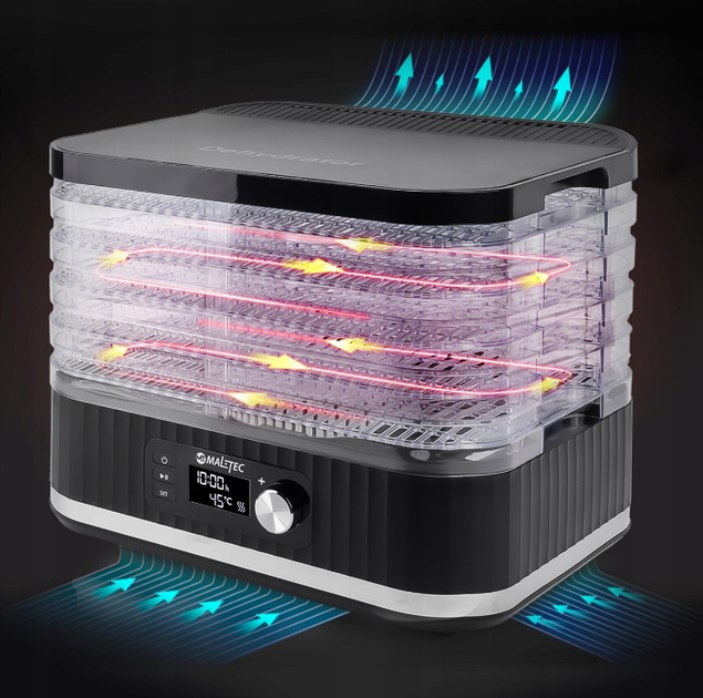Сушилка пищевая для грибов, фруктов, овощей MalTec DryExpert450W 450 Вт 5 уровней Черная - изображение 9