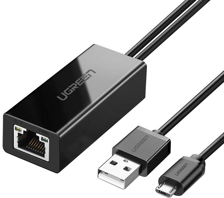 Adapter sieciowy Ugreen Ethernet RJ-45 - USB 2.0 Micro USB Black (6957303839858) - obraz 1