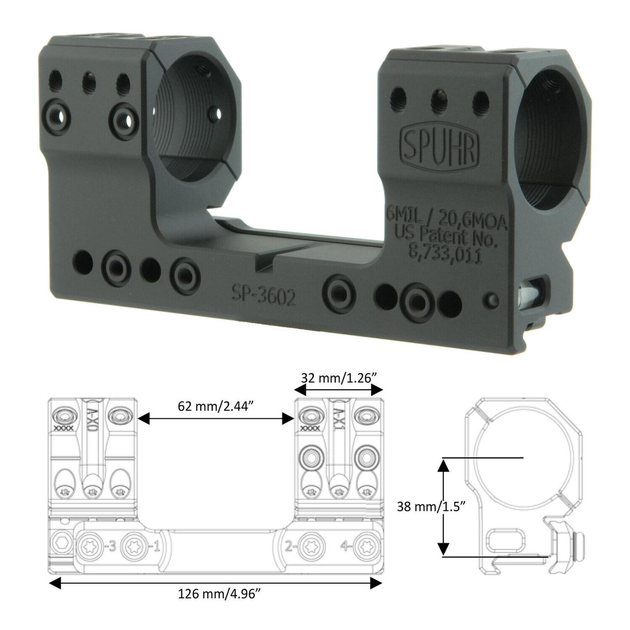 Моноблок 30 мм Spuhr SP-3602 Extra High 6 MIL/20.6 MOA на Picatinny - изображение 1