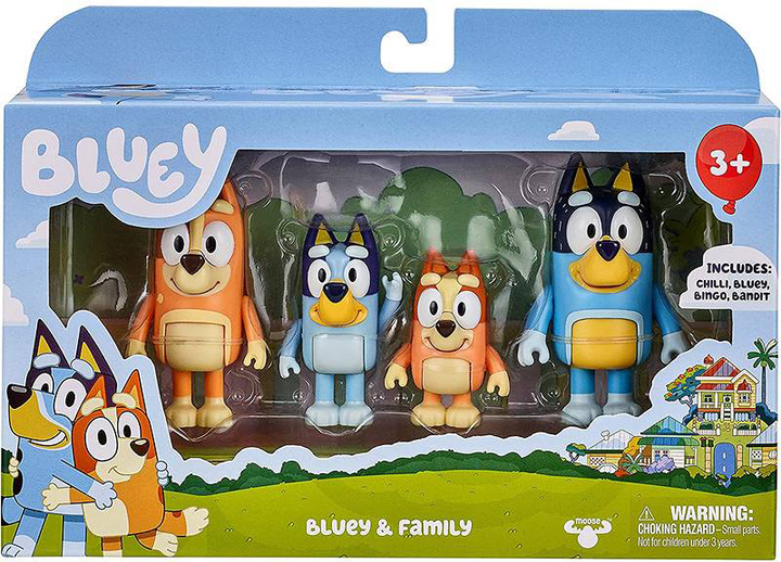 Zestaw Moose Bluey Rodzinka 4 figurki Bluey + Bingo + Bandit + Chilli 6.4 cm (0630996130094) - obraz 1