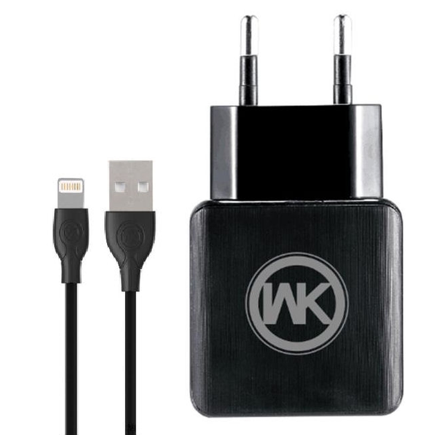 Мережевий зарядний пристрій WK WP-U11i Blanc 2.1A 2USB плюс кабель Lightning 220V EU чорний - изображение 2