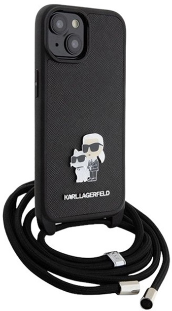 Etui Karl Lagerfeld Crossbody Saffiano Metal Pin Karl & Choupette do Apple iPhone 15 Plus Black (3666339165765) - obraz 3
