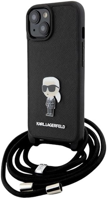 Etui Karl Lagerfeld Crossbody Saffiano Metal Pin Karl & Choupette do Apple iPhone 15 Black (3666339165871) - obraz 2