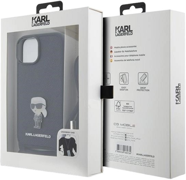 Панель Karl Lagerfeld Crossbody Saffiano Metal Pin Karl & Choupette для Apple iPhone 15 Black (3666339165871) - зображення 7