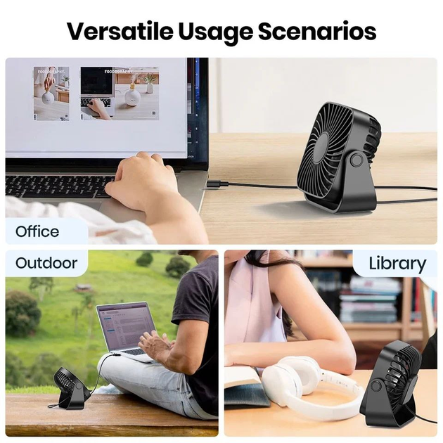 Портативный USB мини-вентилятор Topk с вращением на 360° Black - изображение 4