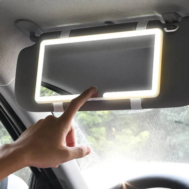 Зеркало прямоугольное с LED подсветкой на козырёк автомобиля с аккумулятором JX538/XR2177 (009h) - изображение 4