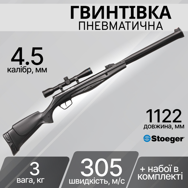 Пневматическая винтовка Stoeger RX20 S3 Suppressor Grey с прицелом 4х32 4.5мм SRX20S311A - изображение 1