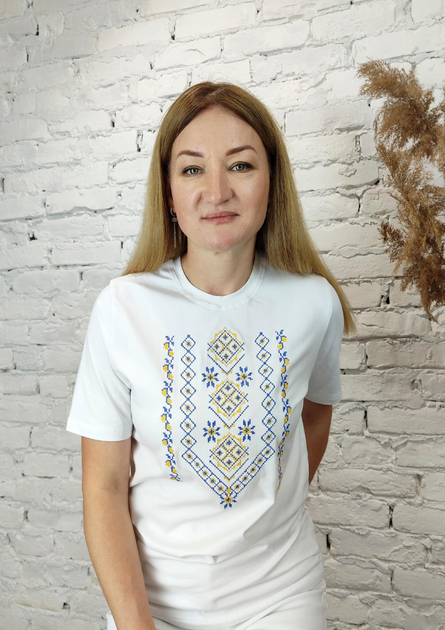 Футболка вишиванка біла вишита синьо жовтим хрестиком XL 01400 -XL от ...