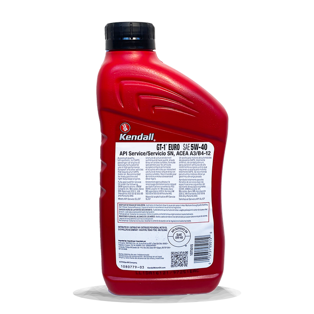 Моторное масло Kendall GT-1 EURO Premium Full Synthetic Motor Oil 5W-40, 0,946л (1075015) - изображение 2