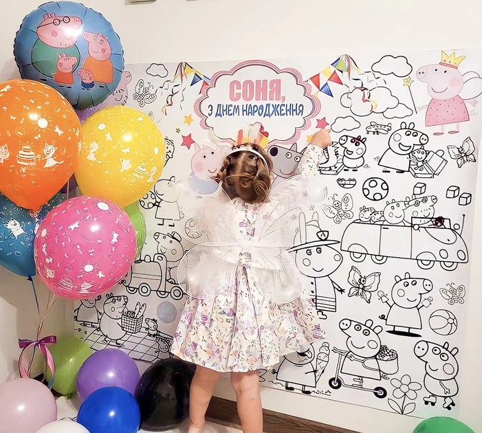 Мега раскраска именная фотозона банер на День рождения Свинка Пепа Pig Peppa 120 х150 см - Фото 3 Мега раскраска именная фотозона банер на День рождения Свинка Пепа Pig Peppa 120 х150 см - изображение 3