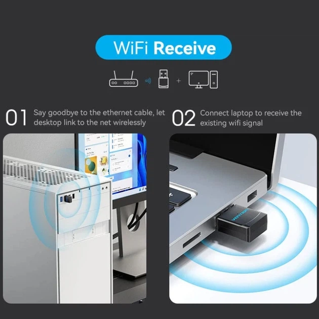 Двухдиапазонный WiFi адаптер USB 2.4ГГц 5ГГц, черный - Фото 5 Двухдиапазонный WiFi адаптер USB 2.4ГГц 5ГГц, черный - изображение 5