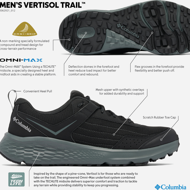 Buty trekkingowe męskie Columbia Vertisol Trail 2062921012 41.5 (8.5US) Czarne (195980559836) - obraz 11