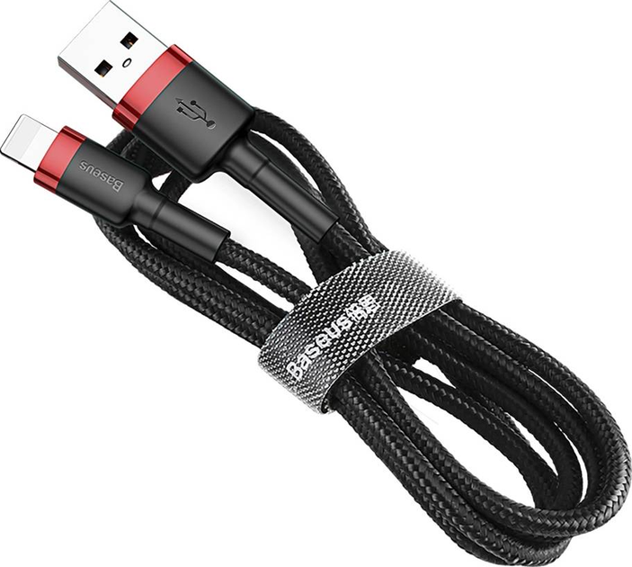 Kabel Baseus Cafule USB-A / Lightning 2.4A QC 3.0 1 m Czarno-czerwony (6953156274983) - obraz 1